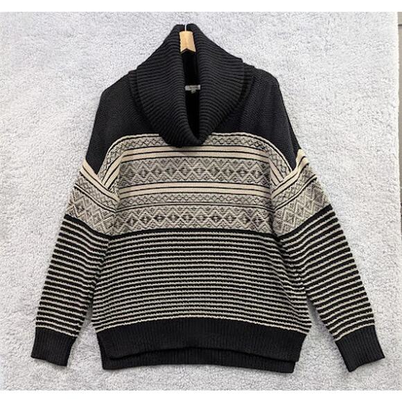 Maurices Cowl Neck Tunic Sweater XL Chunky Thick Warm Geometric Black Tan Soft - Picture 1 of 10